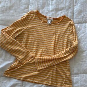 Talbots 100% Cotton Yellow and White Striped Long Sleeve Tee